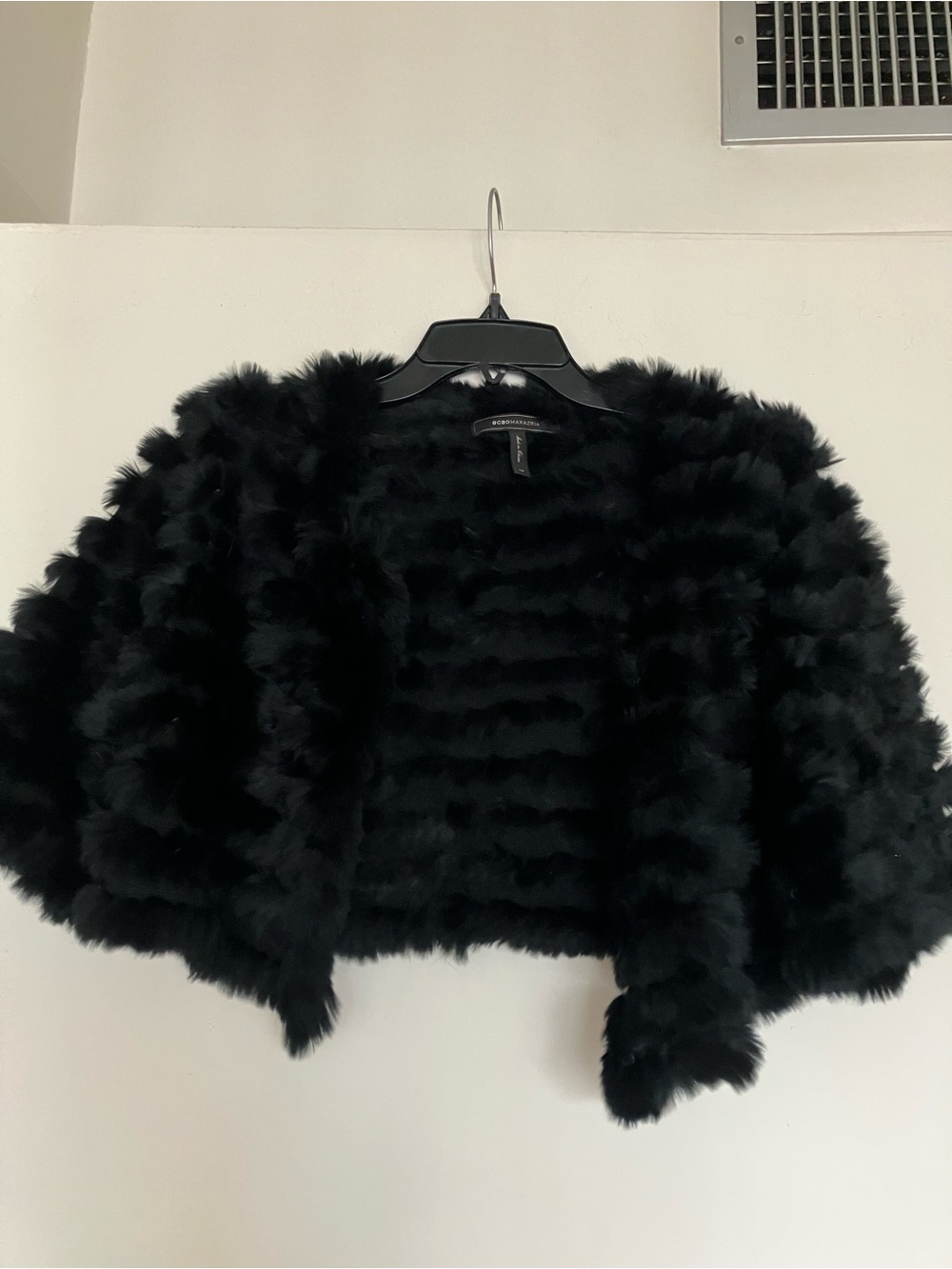 BCBGMaxAzria Black Faux Fur Cropped Teddy Jacket